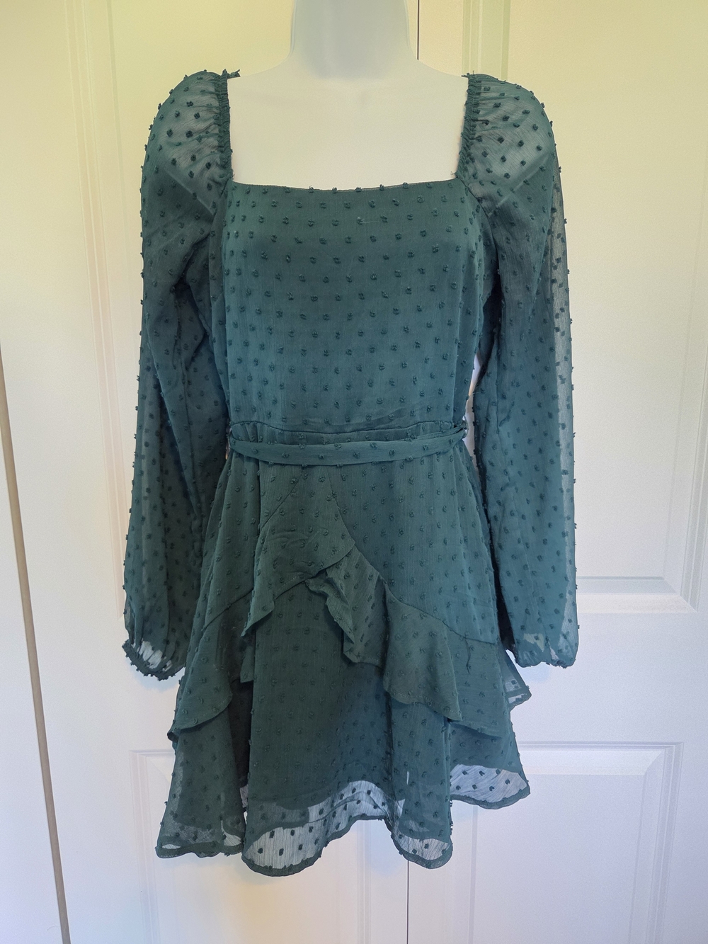Mi Ami For Francesca's Green Dot Ruffle Mini Dress